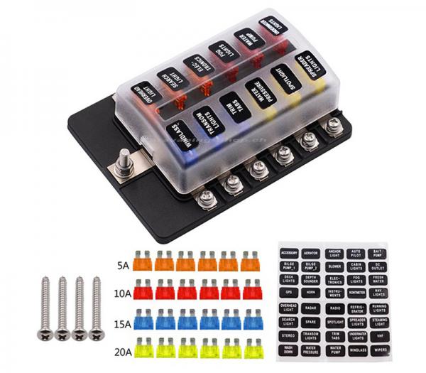Sicherungsverteiler mit LEDs, 12 Sicherungen